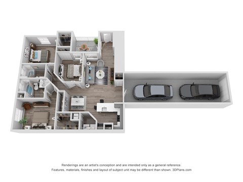 Floor plan for 3 beds, 2 baths, 1322 sqft